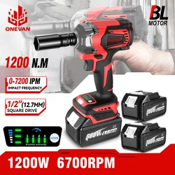 ONEVAN 1200 N.M Powerful Torque Brushless Electric Impact Wrench 1/2 In Lithium-Ion Battery Screwdriver For Makita 18V Battery