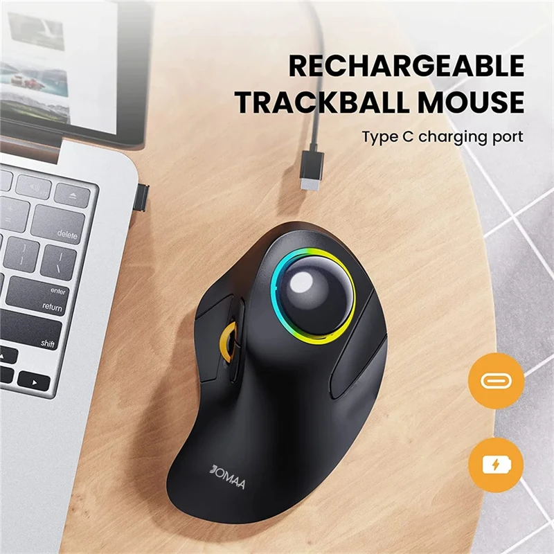 Imagem -06 - Trackball Mouse sem Fio 2.4g 1600dpi Recarregável Ergonômico Rgb Retroiluminado Rollerball Mouse para Jogos para Computador Portátil