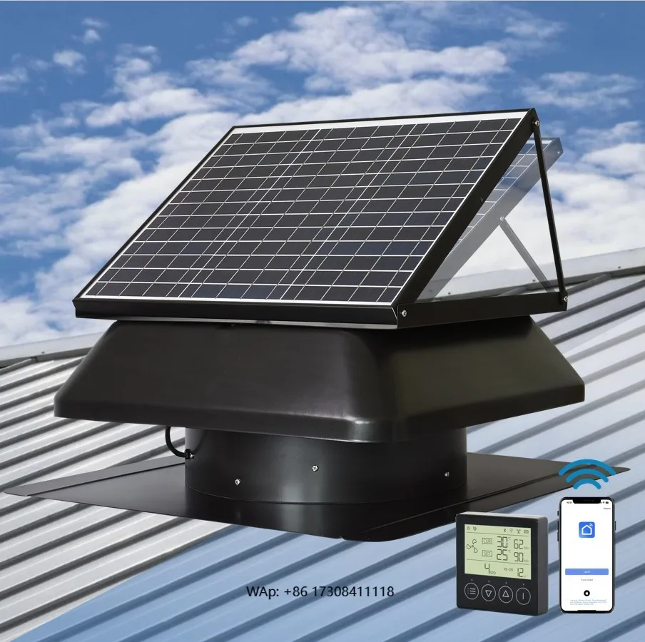 14'' Axial Flow 7 Pcs Fan Blades Turbo Ventilation 50W Solar Panel Powered Heat Extract Roof Exhaust Fan