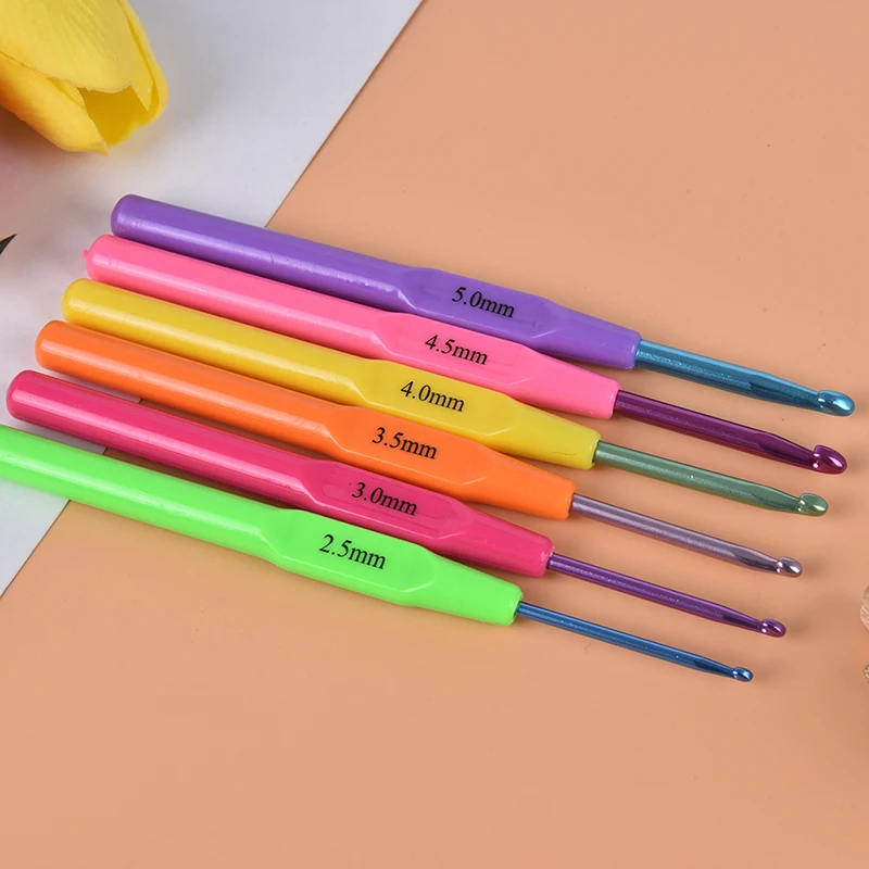 6pcs/set Multifunctional Plastic Handle Aluminum Crochet Hooks Knit Needles Metal Hook Crochet Template Kit Weave Craft