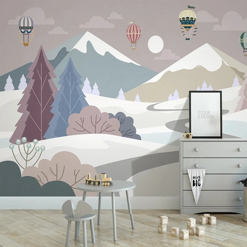 

Custom Photo Wallpaper Cute Cartoon Snow Mountain Scenery Balloon Mural Living Room Children's Room Backdrop Decor 3D Wall Cloth