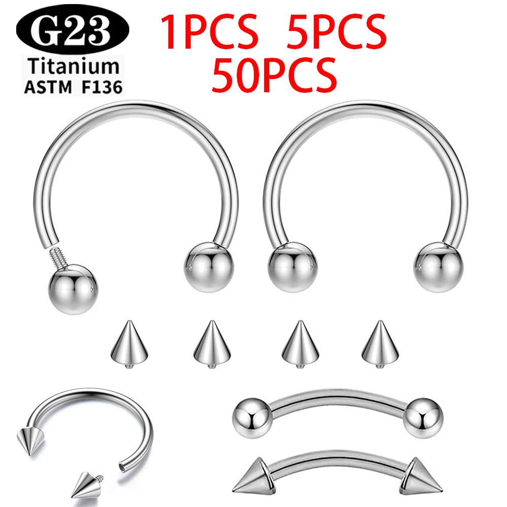 1/5/50PCS ASTM F136 Internally Threaded Eyebrow Nose Ring C rod Body Piercing jewelry set G23Titanium wholesale