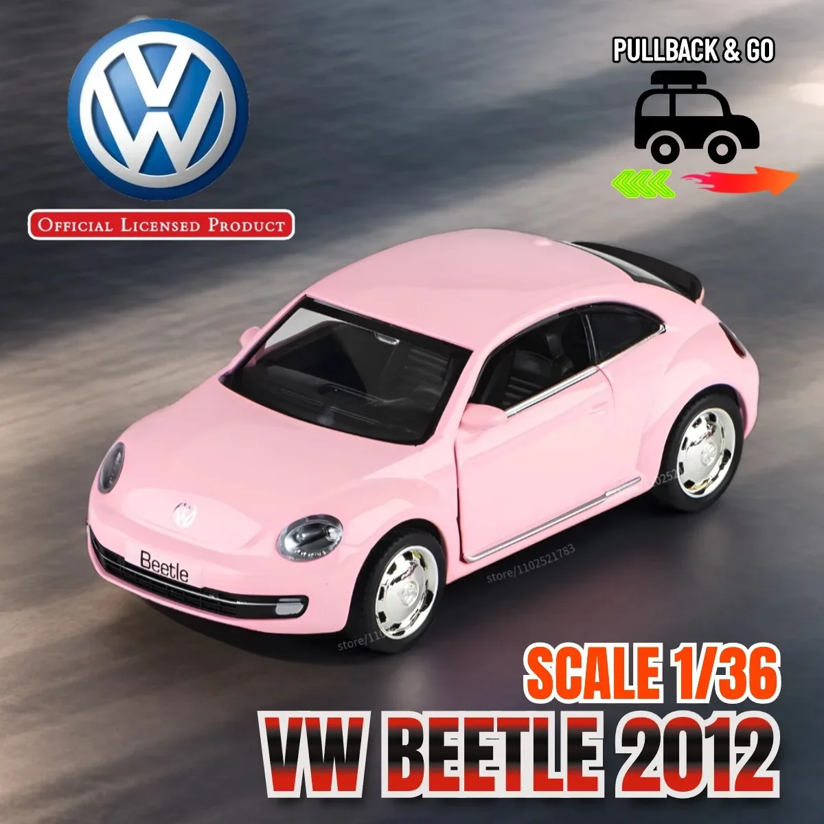 

1/36 Volkswagen VW Beetle 2012 Pullback Toy Car Model Official Licensed Diecast Vehicle Scale Replica Xmas Gift Kid Boy Toy