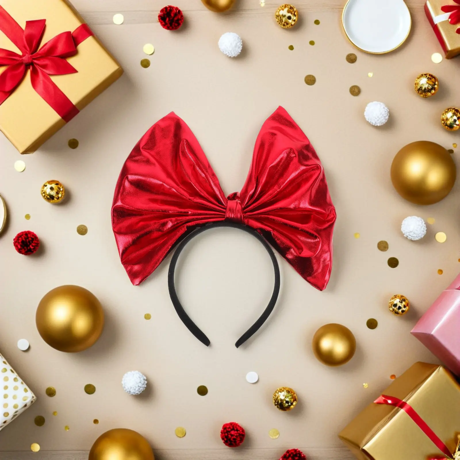 

2Pcs Oversized Red 3D Bow Headband for Comfortable Stretchy Holiday Party Christmas New Year Photo Prop