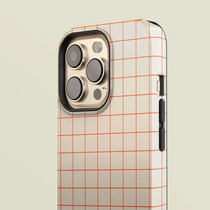 Pinstriped Grid  Orange Case Case For IPHONE 16ProMax 15 14 13 12 11 PRO Plus Acrylic TPU Two in one Magnetic Phone Cases