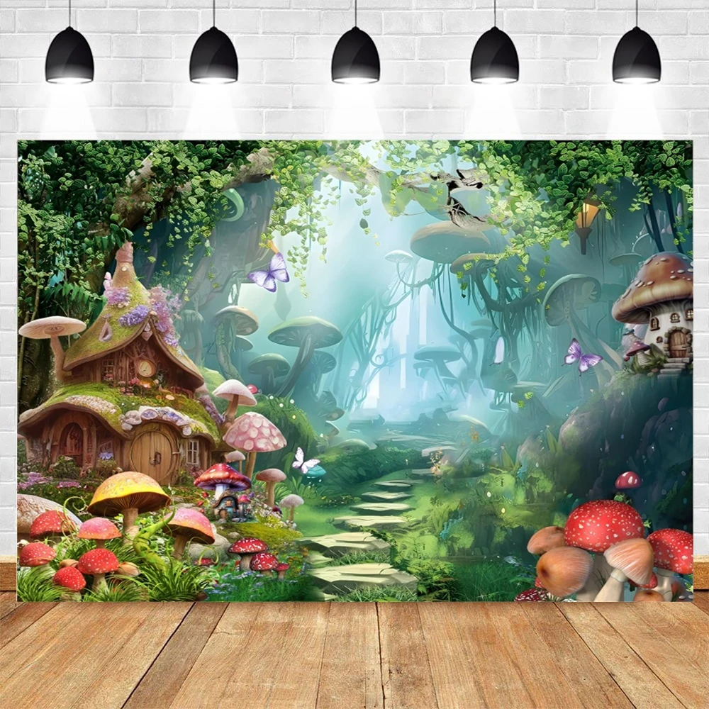 Enchanted Forest Wonderland Backdrop Fairy Tale Dreamy Jungle Mushroom Baby Portrait Photography Background Decor Photo Studio