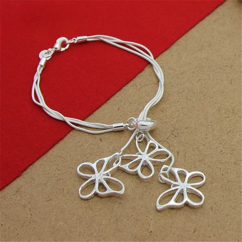 SuyixianHot Sale 925 Silver Charm Jewelry Bracelet For Women Fashion Three Butterflys Bangle Wholesale Free Shipping Y110