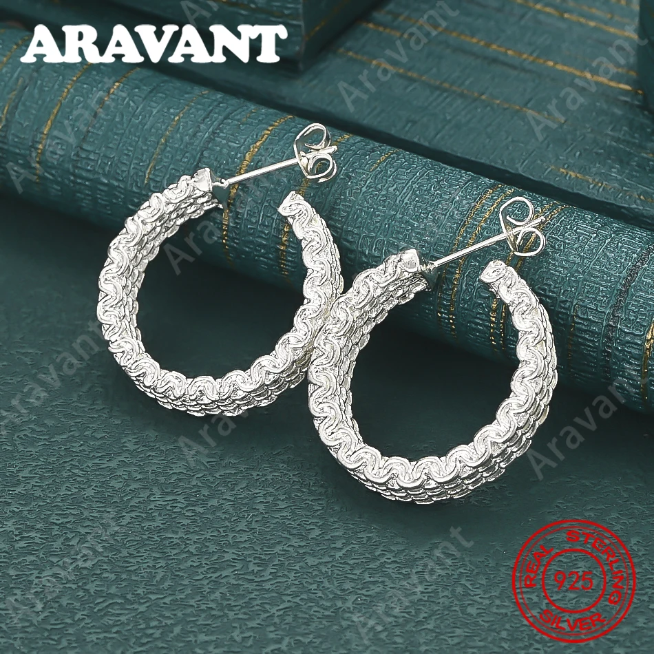 925 Sterling Silver 25mm Wave Coil Braided Earrings, Everyday Accessories For Women, Simple And Elegant Jewelry