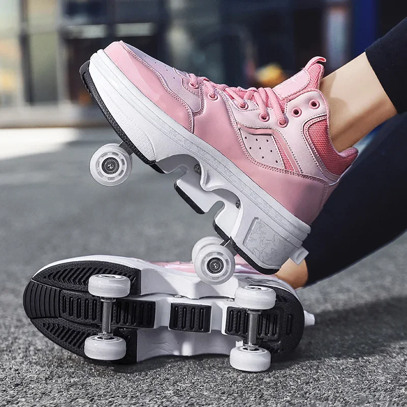 Size 33 34 35 - 44 Deformation Roller Skates Shoes Double Row 4-Wheel Skates Roller Shoes Dual-Purpose Roller Sneakers Shoes