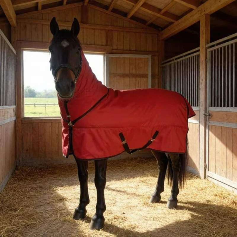 Solid Color Winter Horse Turnout Rug Detachable Neck Cover Waterproof Quilted Design Ideal For Cold Weather And Stable Use