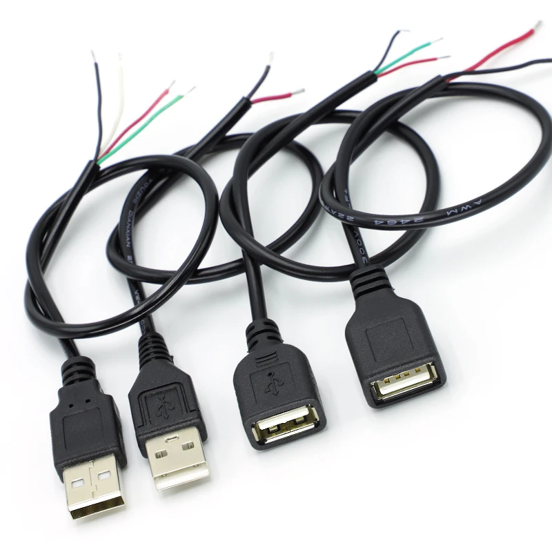 Kabel catu daya USB 0.3m/1m 5V, konektor ekstensi pengisi daya kawat 4 Pin Jack USB 2.0 A Female pria