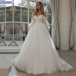 Elegant Puff Sleeve Appliqué Wedding Dress 2025 Charming Lace Flowers Off Shoulder Tulle Classic Bohemian Gowns Vestidos De Novi