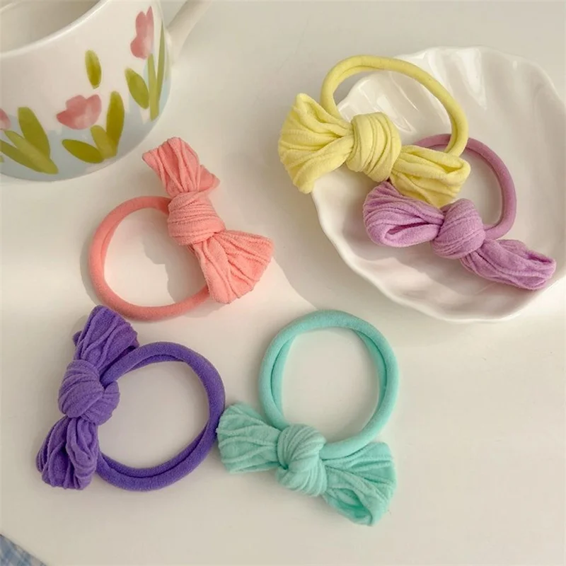 10Pcs/Lot Bow Hair Accessories Cute Elastic Rubber Bands Knot Head Rope Little Girls Towel Ring Candy Color Children Headdress