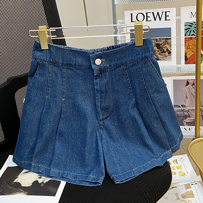 

Джинсовые шорты женские широкие брюки свободные плиссированные с высокой талией крутая уличная одежда базовая мода мешковатые универсальные стильные Ulzzang повседневные Mujer