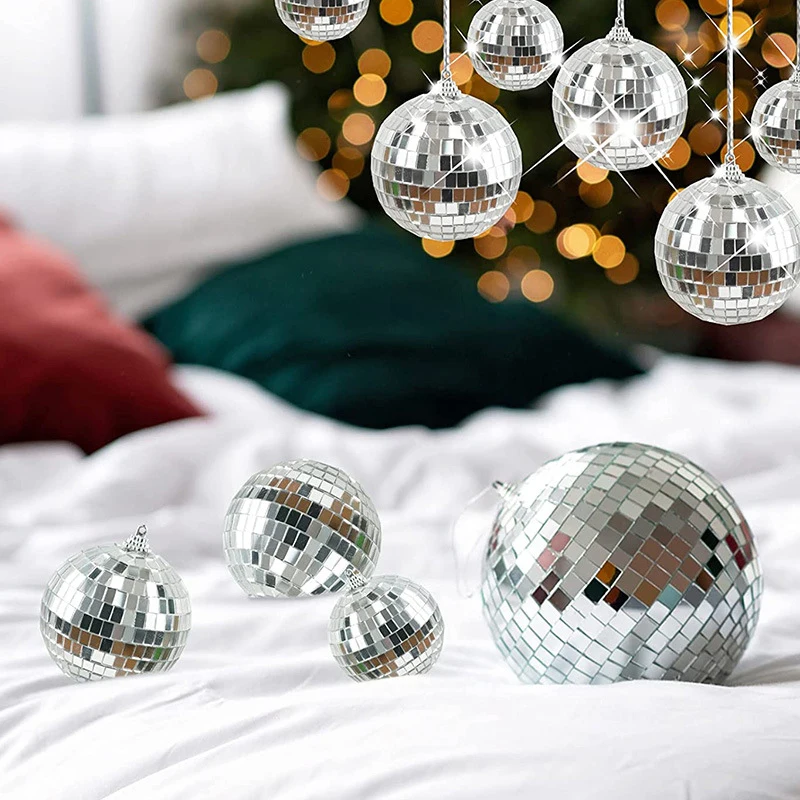 6pcs New Mini Mirror Disco Ball Stage Light Reflective Rotating Bright Silver Glass Ball Wedding Party Christmas Home Ktv Decor