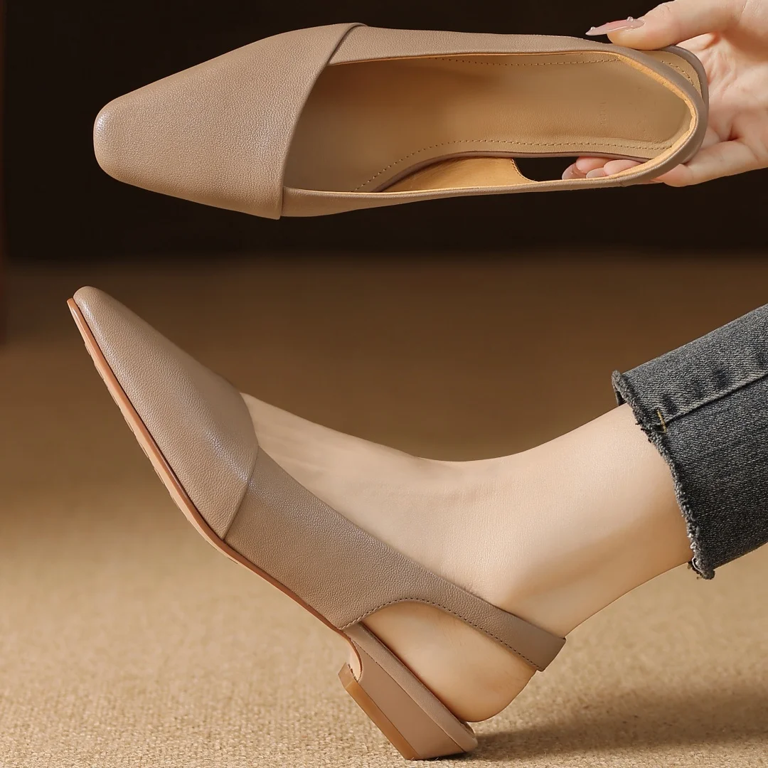 

Женские летние сандалии без шнуровки на плоской подошве из овчины с квадратным носком, элегантные женские тонкие повседневные модельные туфли на каблуке 2,5 см, распродажа