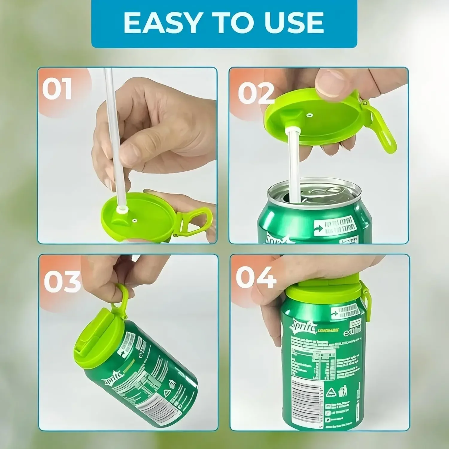 Can Lids With Straws Reusable Silicone Beverage Can Lids Leak-Proof Soda Can Covers With Straws For 2.13” Cans Pack Of 4 view 4