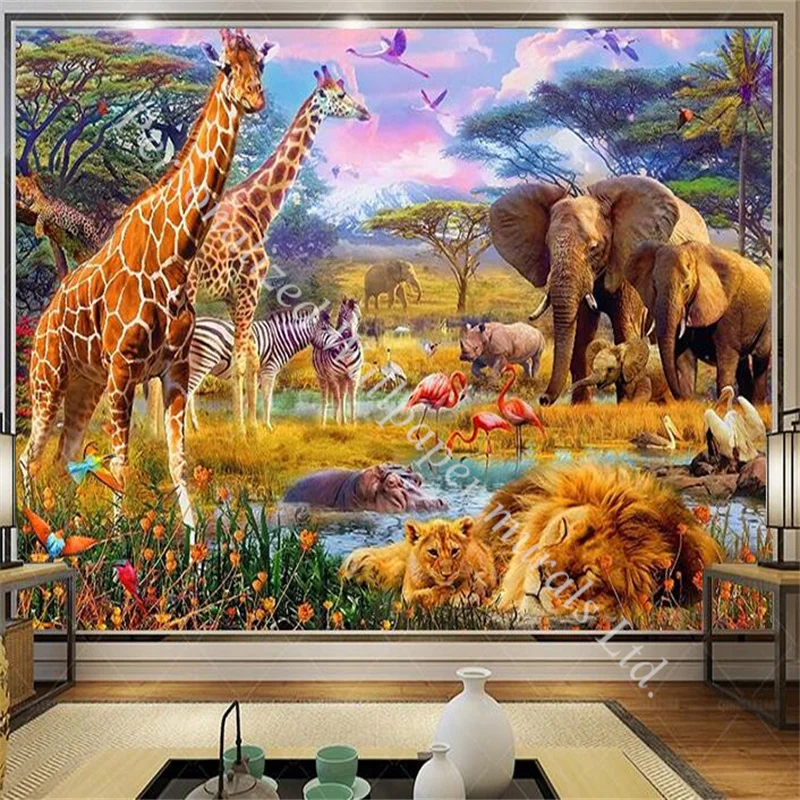 

Custom Giraffe Elephant Animal 3d Wallpaper for Children's Room Bedroom Living Room Decoration Self Adhesive Mural Wall Paper