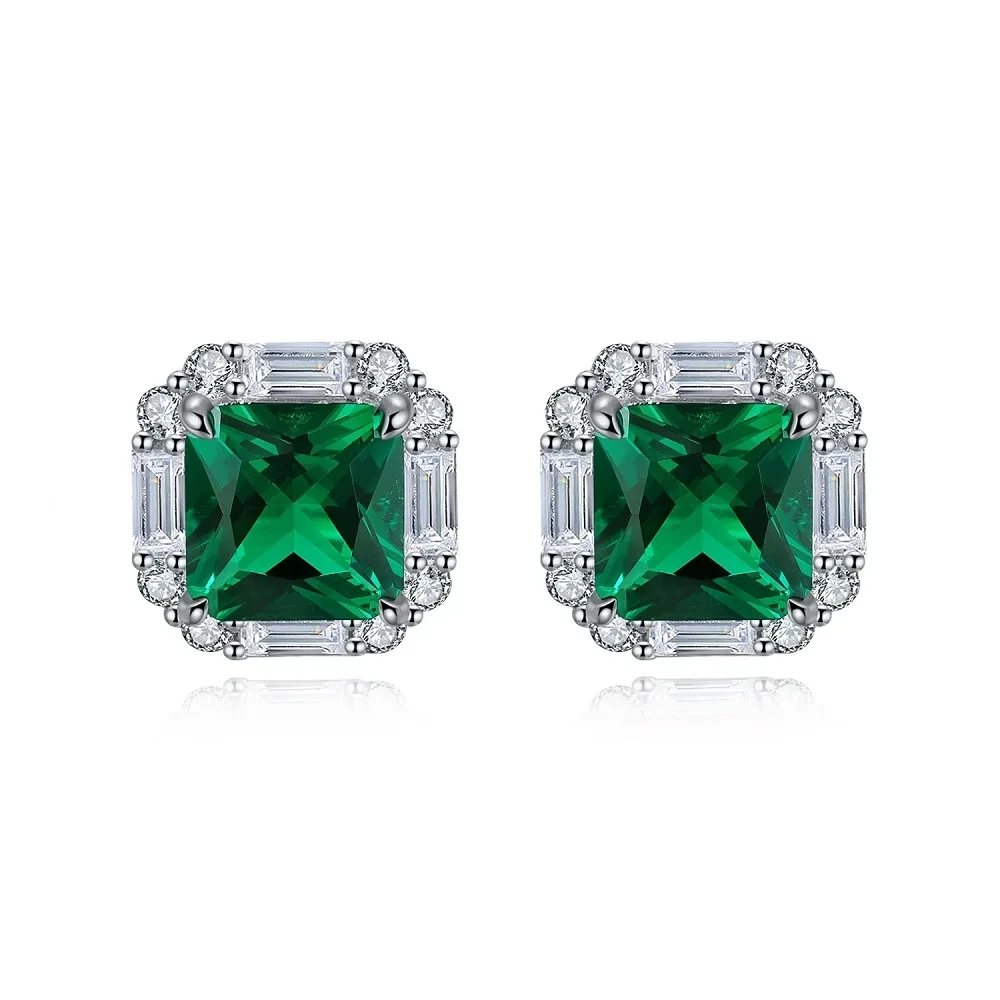 4.56 Carat Lab Grown Emerald Earrings S925 Silver Earrings Stud Earrings Available in 9K14K18K Gold