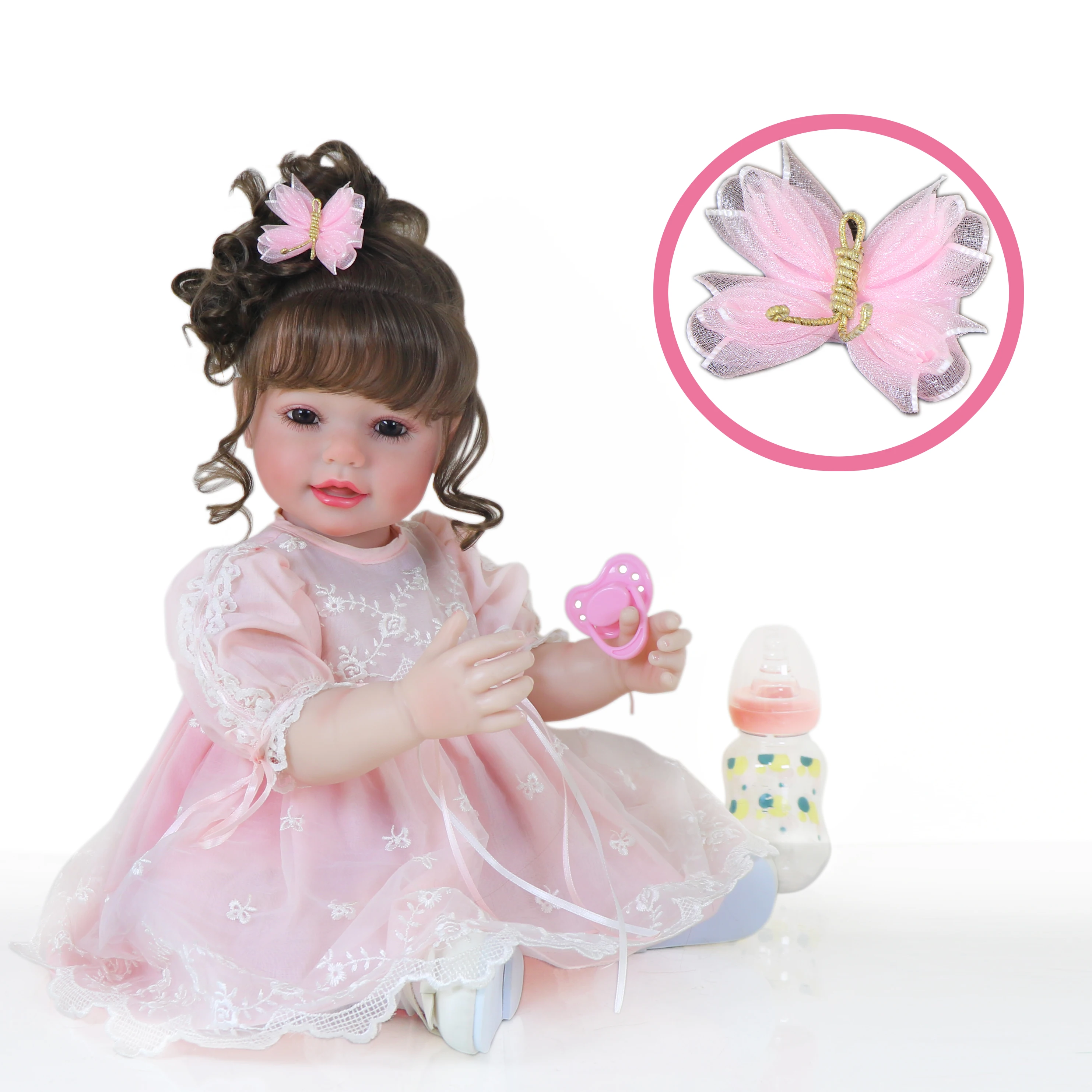 Poupée Reborn pour tout-petits, princesse papillon de 22 pouces, peau peinte en 3D sur le visage avec cheveux enracinés, cadeau de noël