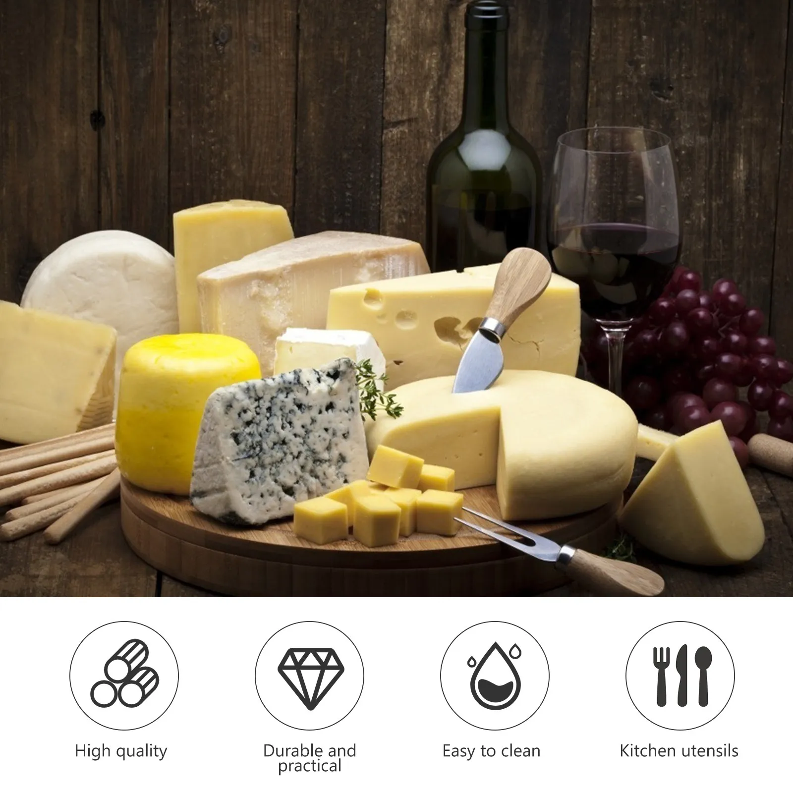 

Набор из 6 ножей для сыра из нержавеющей стали с деревянными ручками, устойчивыми к ржавчине, для нарезки масла и сыра, можно мыть в посудомоечной машине