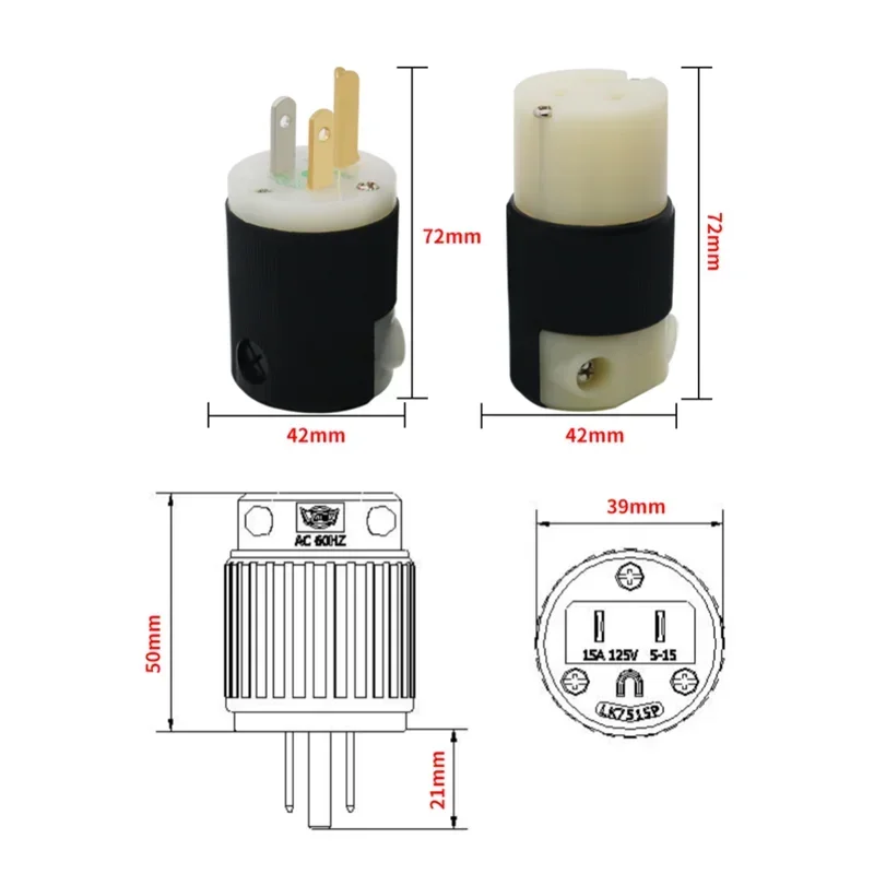 Audiophile Hubbell HBL8215G Copper HiFi Audio Adapter AC Power Cord IEC Connector US Plug