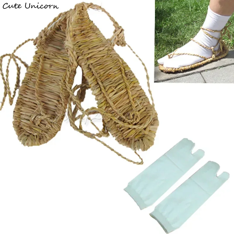 

2026Japanse Anime Cosplay Schoenen Stro Sandalen Slippers Sokken Heren Halloween Kostuum