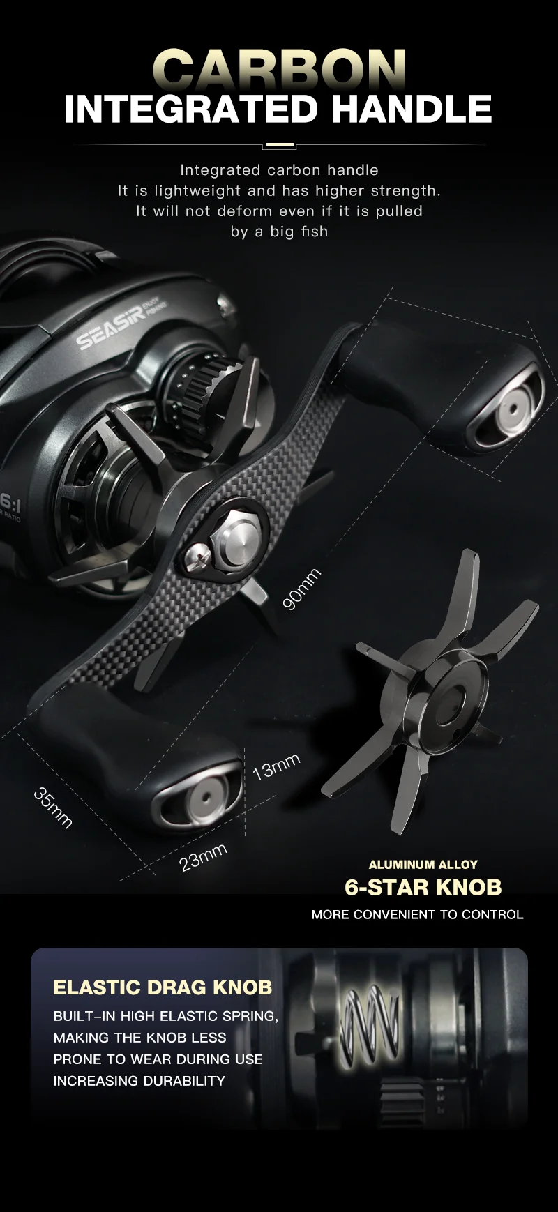 Seasir P-Series Cast Pro 145 g BFS Baitcasting Angelrolle Ultraleichter Metallrahmen 7,6:1 11+1BB Drag 6 kg Süßes Salzwasserangeln – Detail 10