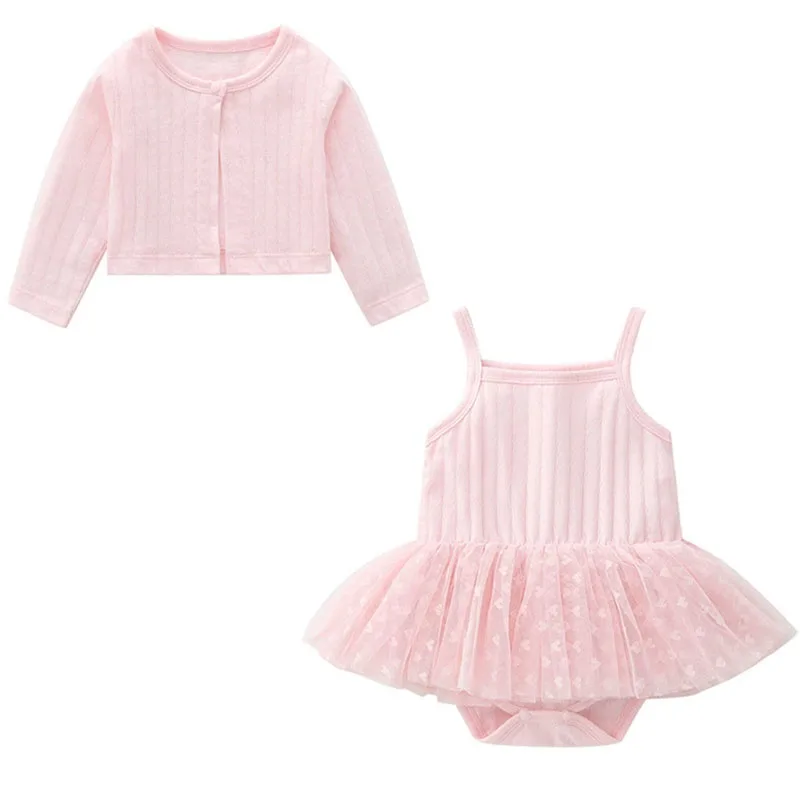 2Piece Sets Summer Infant Girl Clothes Korean Cute Mesh Princess Sleeveless Cotton Bodysuit+Coat Baby Stuff Newborn Items B037
