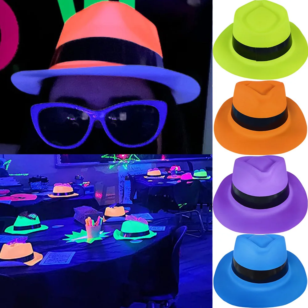 Neon Party Supplies Neon Formal Hats 4 Colors For Glow in The UV Light Party Fluorescent Hat UV Light Party Decorations Adults