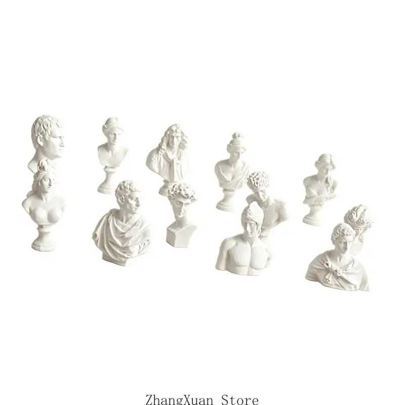 Tisch-Skulptur-Akzent-Set, Mini-Büstenfiguren aus weißer griechischer Mythologie aus Kunstharz für Schreibtisch- und – Detail 4
