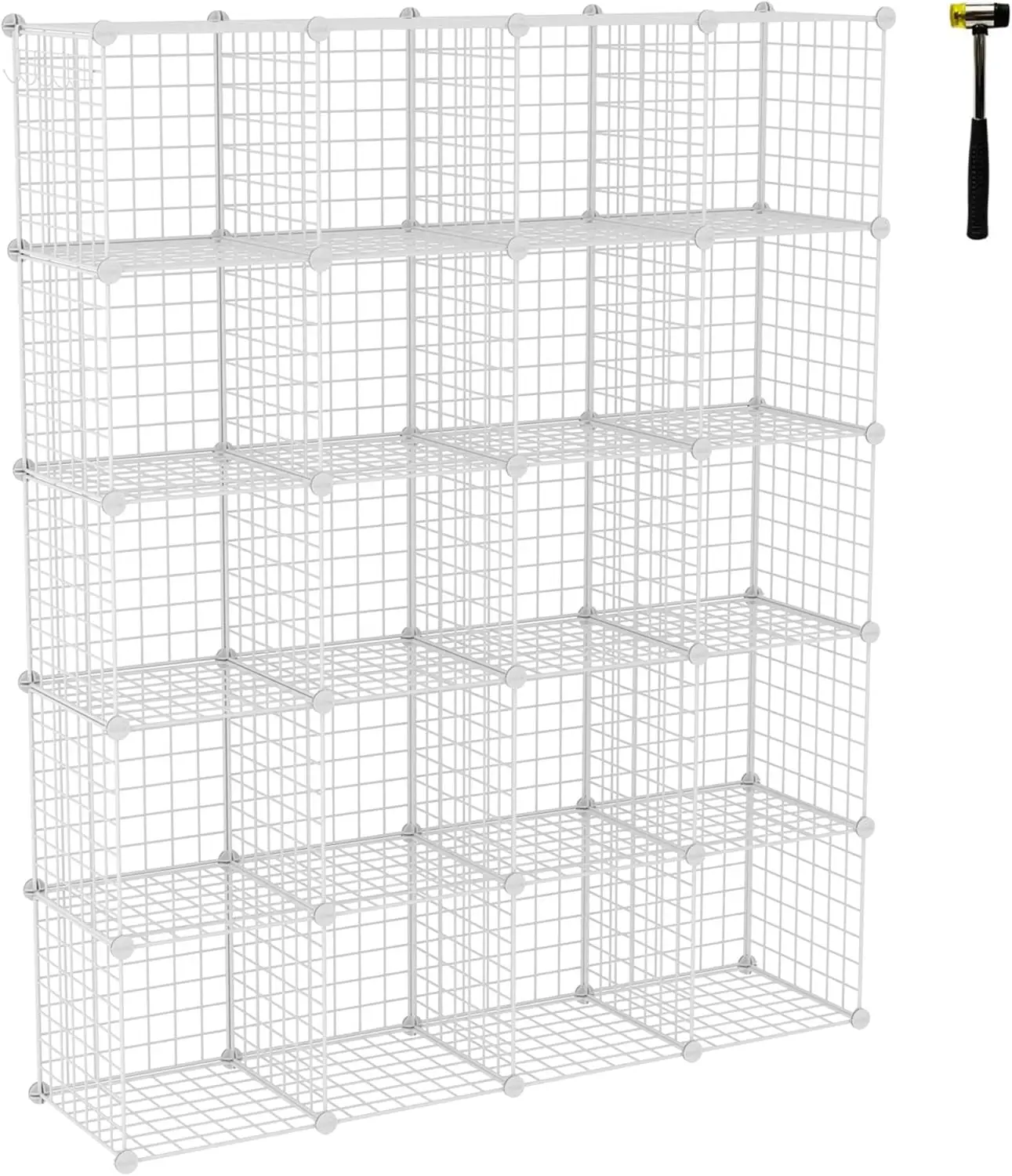 

20-Cube Wire Storage Organizer, Metal Grid Bookshelf, 48.4"L x 12.4"W x 60.6"H, White, Modular Shelf for Bedroom & Office
