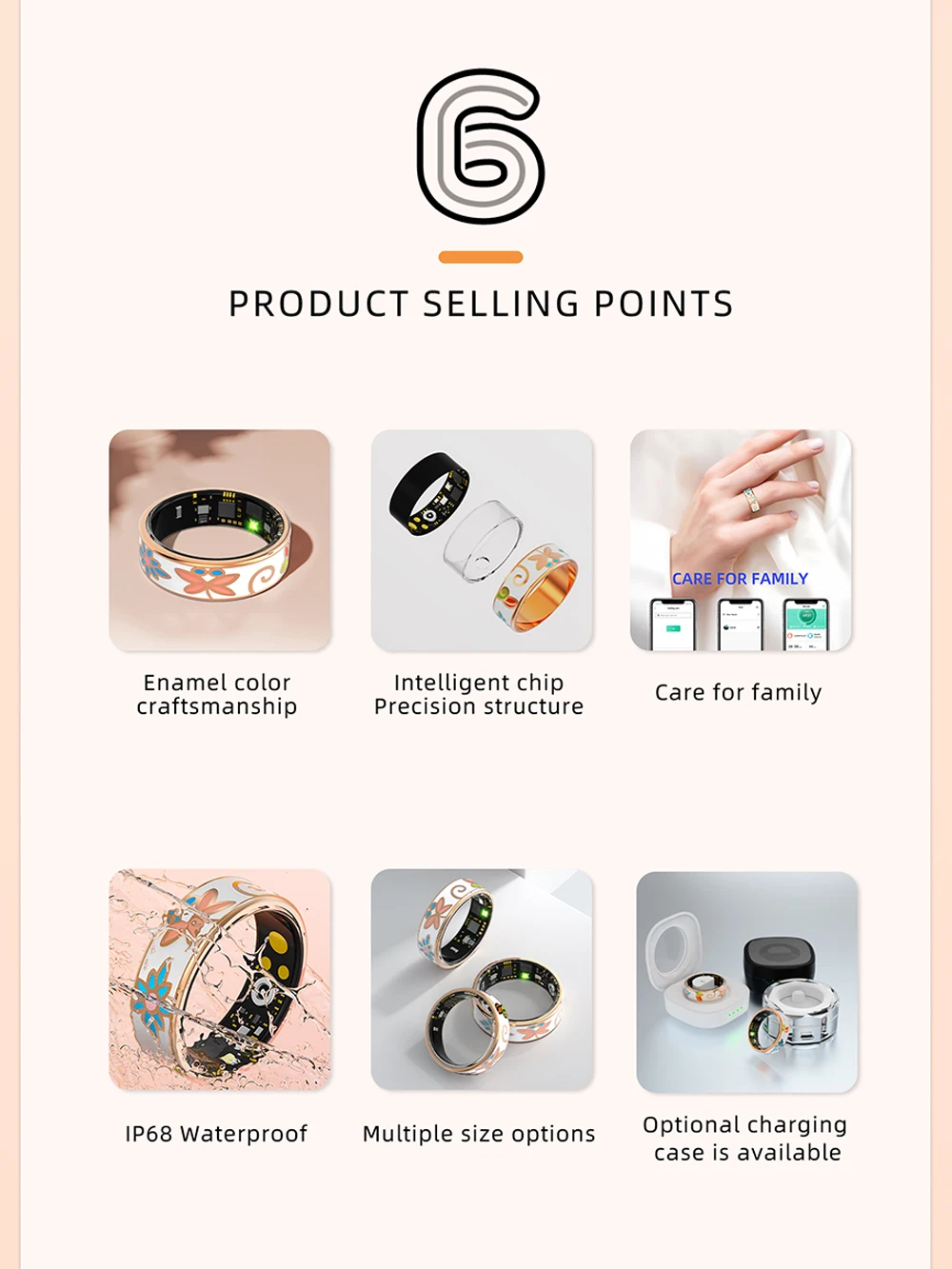 カラーエナメル職人技スマートリング女性用睡眠モニタリング血中酸素測定血圧マルチスポーツモード