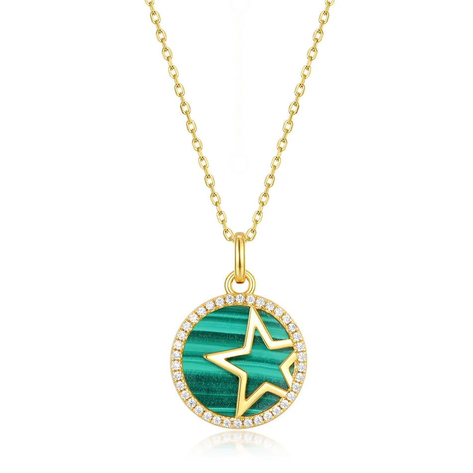 ALLNOEL 100% 925 Silver Pendant Natural Malachite Gemstone Women's Necklace Star Shape Gold Plated Trendy Birthday Gift Jewelry