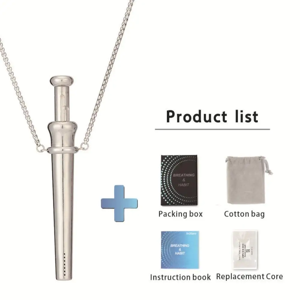 Rotating Head Respirator Necklace Steel Pendant with Retractable Tube Straw Meditation Breathing Tool for Anxiety Relief