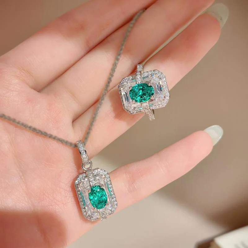 Retro Dove Blood Red Corundum Necklace Princess Square Zircon Ring for Women Elegant Jewelry Set KOFSAC