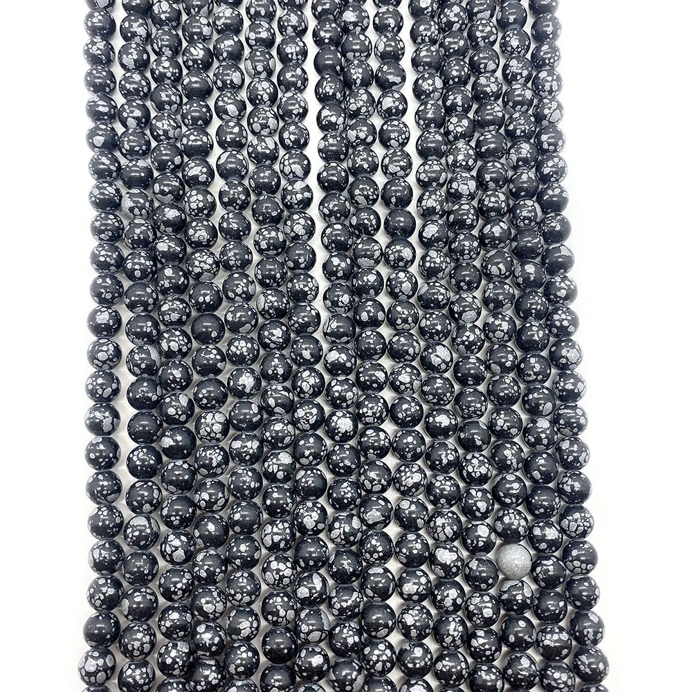 1 Strand Natural Snowflake Obsidian 6/8/10mm Round Polished Loose Bead Jewelry Accessory For DIY Making Necklace Bracelet Gift - Image 2