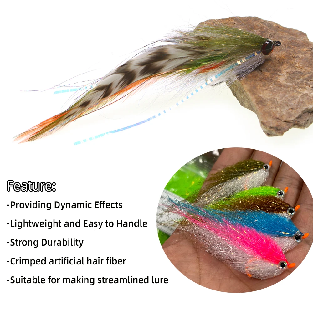 1pack Crimped Slinky Fiber Flash Streamer Fiber for Minnow Streamer Flies Saltwater Trout Bass Pike lure Fly Tying Material