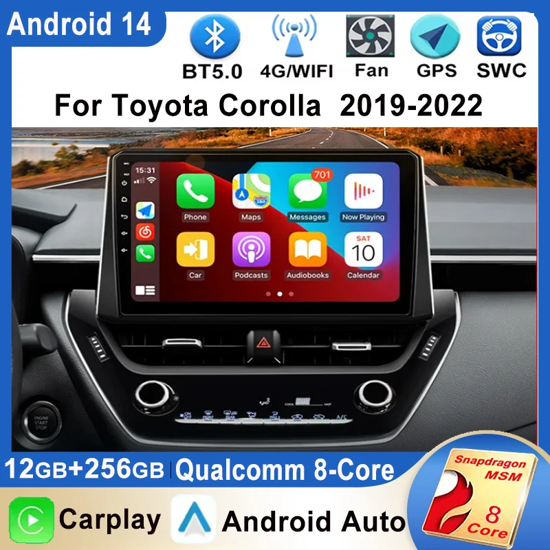 Android 14 Multimedia Player For Toyota Corolla 12 Cross 2019-2022 Carplay Android Auto Car Radio Stereo 4G WIFI GPS Navi  DSP