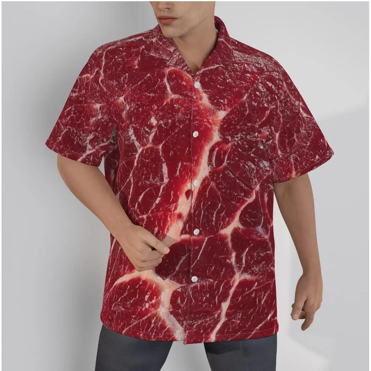 

Casual Shirts for Men Funny Print Beef Print Shirts Beach Short Sleeve Summer Casual Button Up Tops