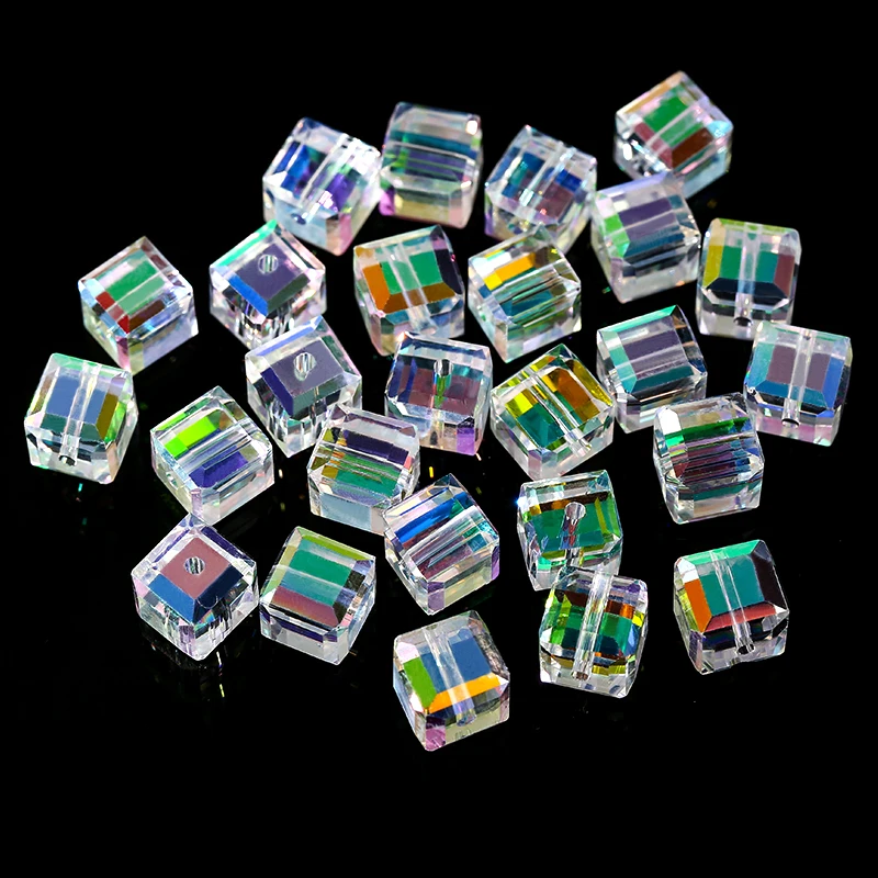 50/100 Stück 4/6/8mm Kristallperlen AB Bunte Würfel Österreichische Perlen für Schmuckherstellung Glasperlen DIY Armband Ohrringe Halskette