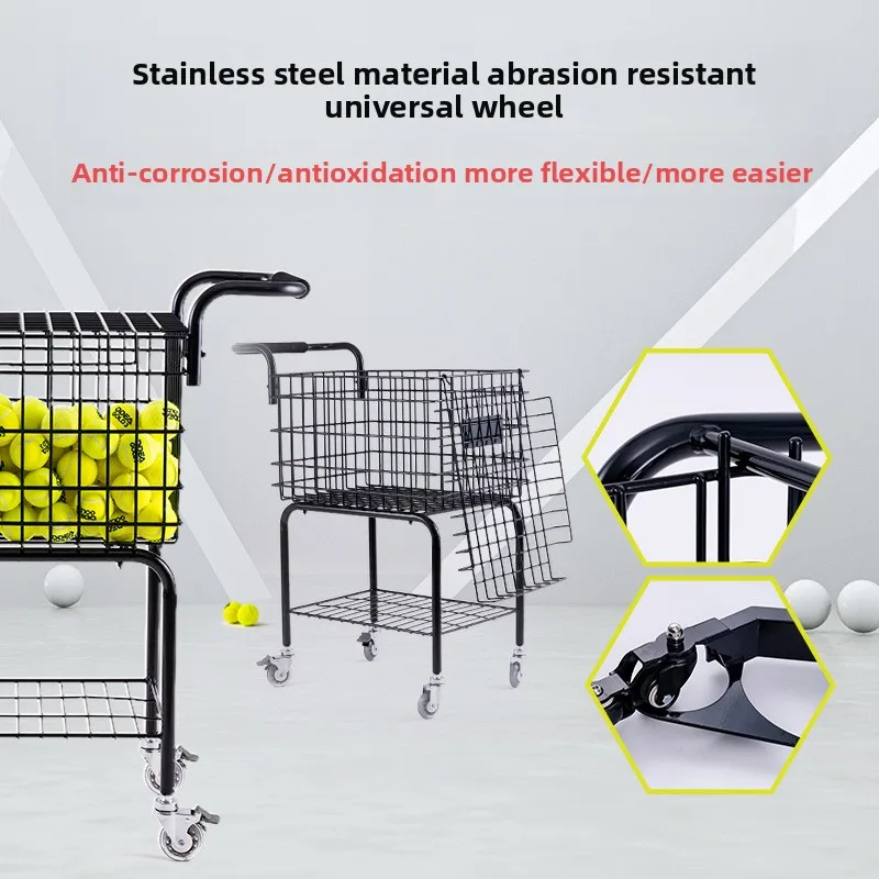 Tennis coach car storage cart with wheels large capacity 350 capsules, tennis frame training car pick up ball basket