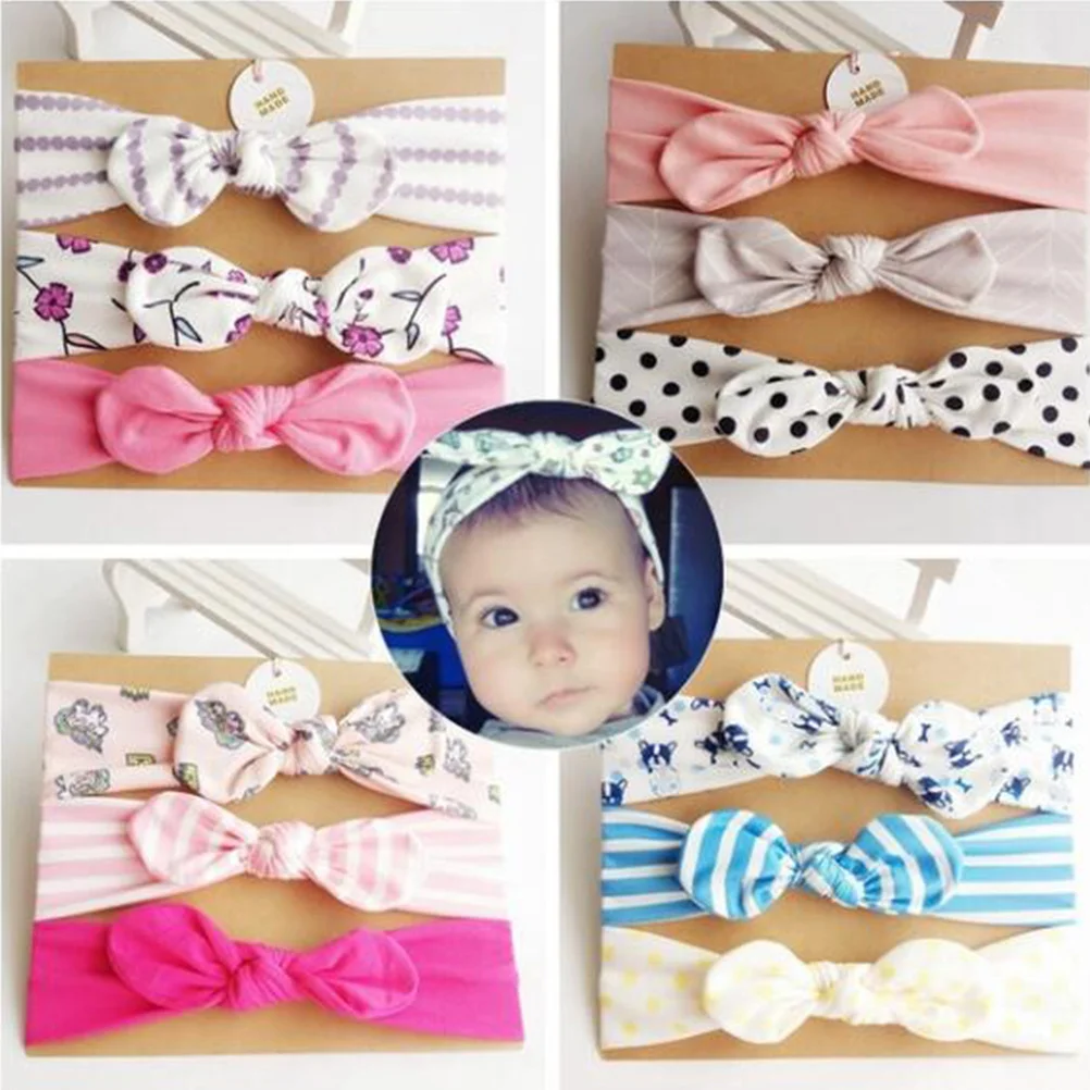 

3pcs Baby Hairbands Set Sweet Bow Design Elastic Polyester Cotton Headbands For Newborn Girls Hair Accessories Infant