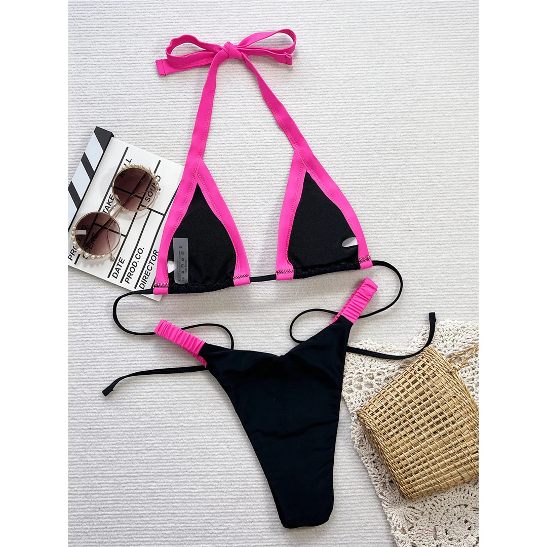 Splicing Neckholder High-Cut Brazilian Bikini Damen Bademode Zweiteiliges Bikini-Set Badeanzug Badebekleidung Schwimmanzug V6055 – Detail 14