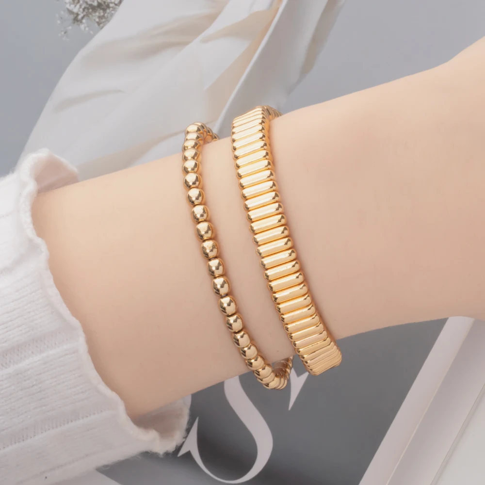 Wholesale Gold Silver Color Elastic Bracelets Handmade Letter Charms Bracelets For Women 2X8MM Beads Bracelets Bohemain Jewelry