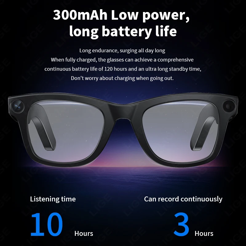 WIFI Smart Glasses 8 Million Pixels Debounce Recording Videos AI Photo Recognition Answer Translation 300mAh Bluetooth Glasses