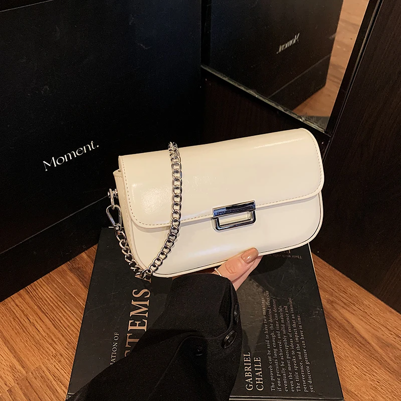

Women Simple Square Cross Body Bag Solid Color Leather Handbag French Casual Fashion Versatile Female Chain Shoulder Bags