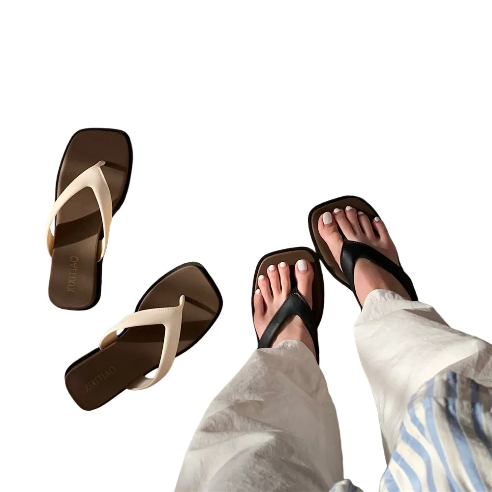 Women's Summer Platform Wedge Flip Flops High End Vintage Color Block Beach Vacation Sandals for Outdoor Wear