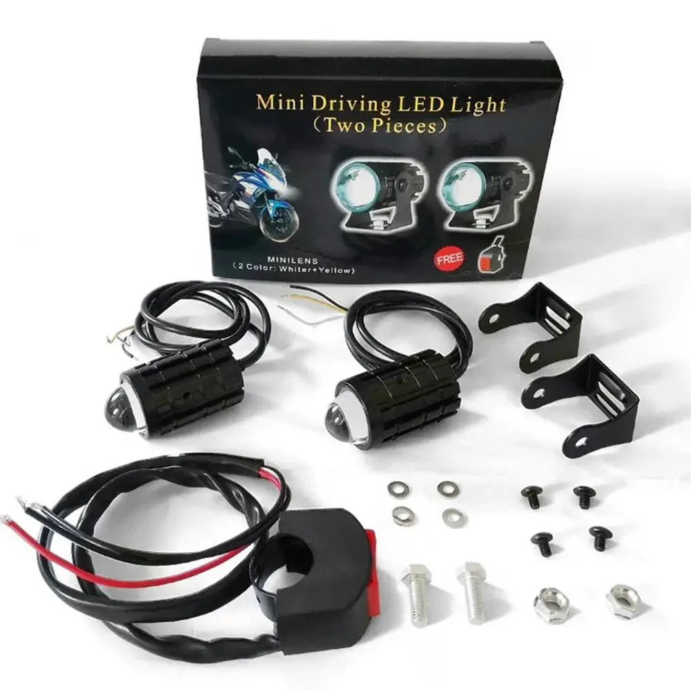 Motorcycle Driving Light Pair 60w Super Bright Mini 2 Color Dual Fisheye Lens Fog Spot Headlamp Full Set