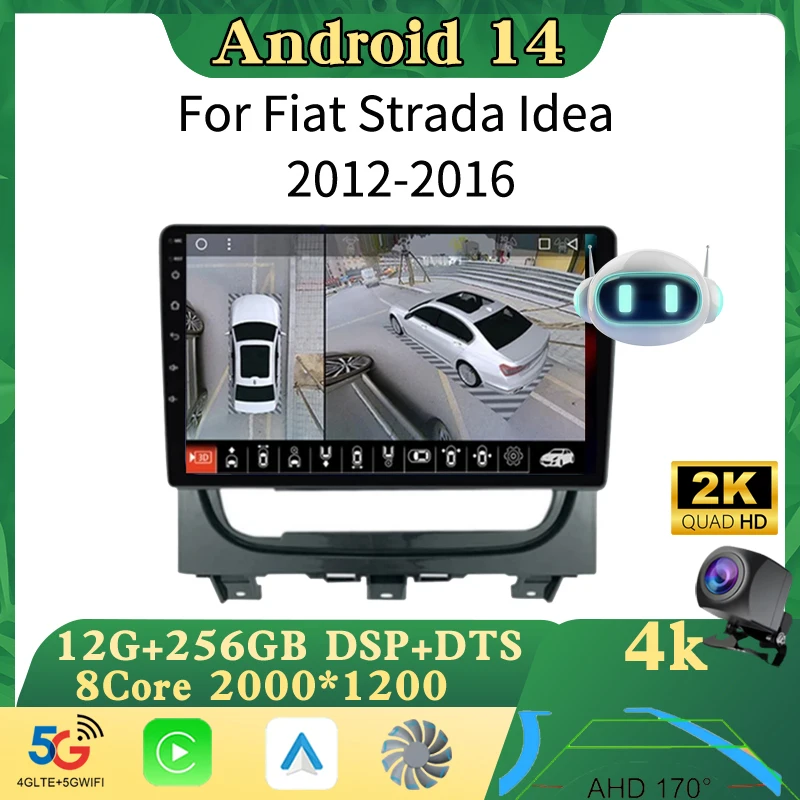 Android 14 CarPlay авторадио для Fiat Strada Idea 2012-2016 2K QLED мультимедийный видеоплеер GPS стерео головное устройство 4G DSP радио bt